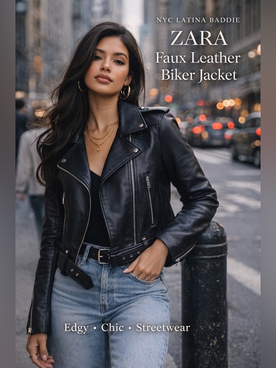 Zara Jackets & Blazers - ZARA Basic Faux Leather Moto Jacket Black Belted Biker Style